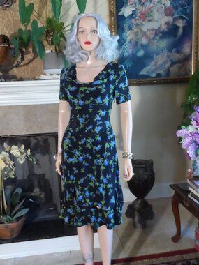 New Altuzarra Black Blue & Green Floral Silk Midi Dress Size FR 34 US 2